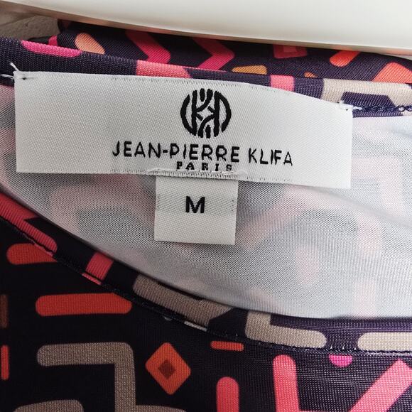 Jean Pierre Klifa Stretch Dress Size M Geometric Travel 3/4 Sleeve Daphne Shift - Picture 6 of 8